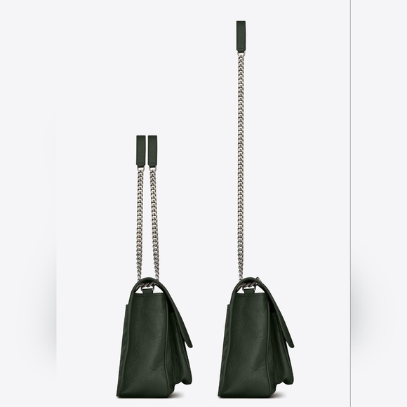 YSL Saint Laurent Niki Medium Chain Bag In Crinkled Vintage Leather-DARK GREEN - Picture 4 of 11